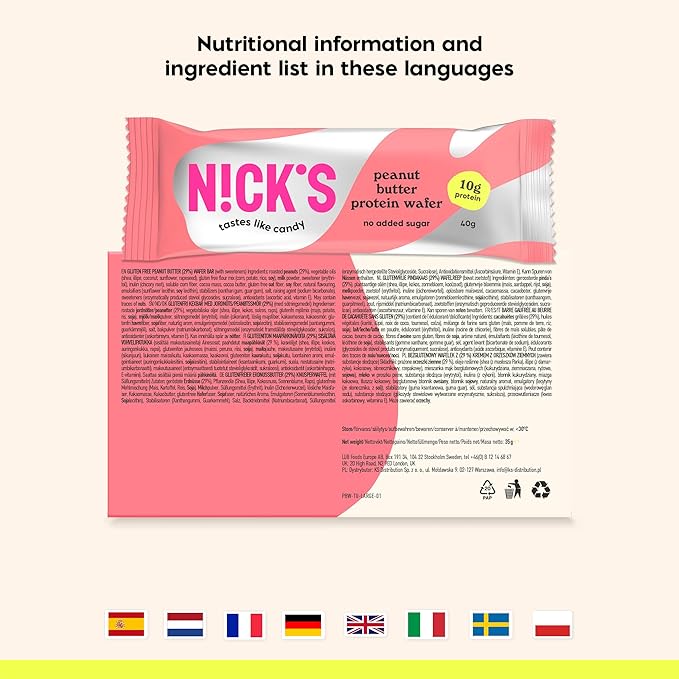 NICKS Protein Wafer Bars Peanut Butter | 25% Protein | 204 Calories | Low carb Biscuits Snack Bar No Added Sugar Gluten free (Multipack 24x40g