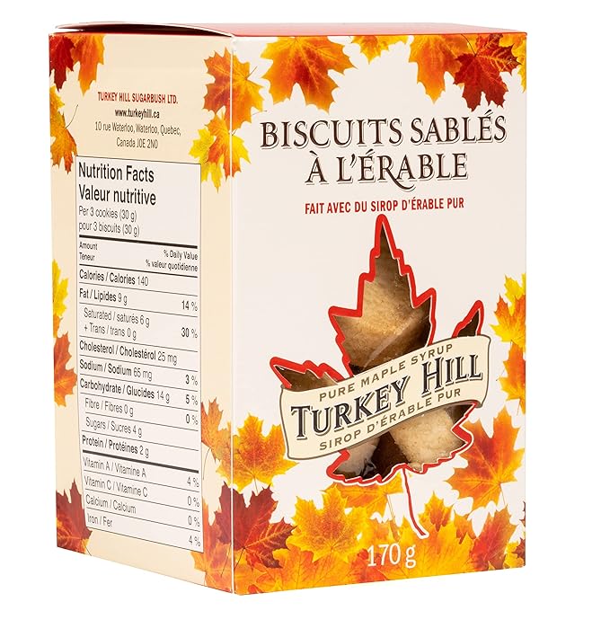 Turkey Hill Sugarbush 100% Pure Canadian Maple Syrup Shortbread Cookies, All-Natural Ingredients Delicious Butter Cookies for Kids and Adults, (Pack of 1 Box, 170 gr)
