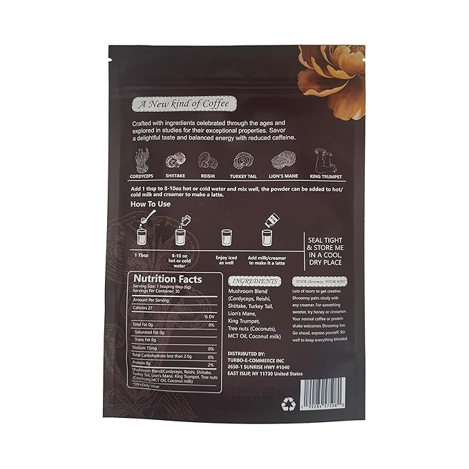 SHROOMSY Mushroom Coffee – 6 Adaptogenic Mushroom Superblend (Cordyceps, Reishi, Shiitake, Lion’s Mane, More) – With MCT Oil & Coconut Milk