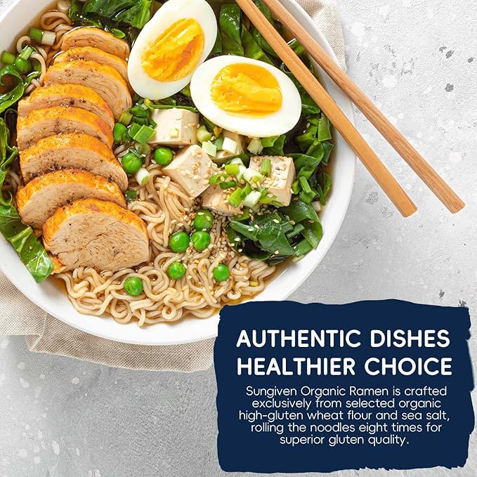 SUNGIVEN Organic Ramen Noodles Healthy Low Sodium Ready in 3 Minutes Non-Fried Instant No Additives or Preservatives 2.46 OZ (Pack of 10)