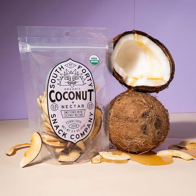 South 40 Snacks Organic Coconut Chips with Nectar, Just 2 Ingredient (3.5oz bag, pack of 4)