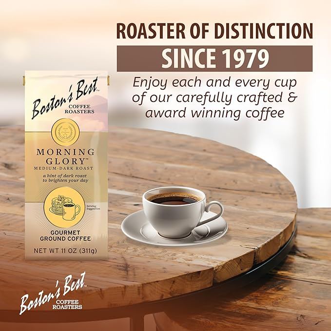 Bostonโs Best Coffee - Morning Glory Blend, Delicious Medium Dark Roast Delicious Gourmet Premium Ground Coffee, 11 oz. / 311 g Bag