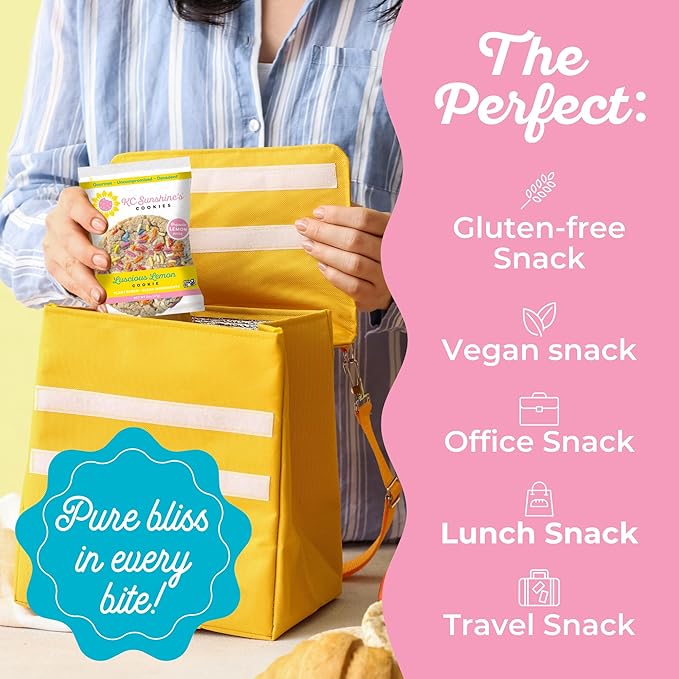 KC Sunshine’s Gluten Free Lemon Cookies (Pack of 12) – Nutritious and Healthy Cookies, Plant Based, Nut Free, Dairy Free Vegan | Individually Wrapped, Perfect for Office Snacks and School Snacks