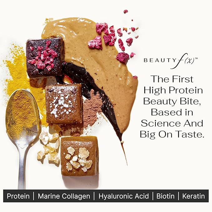 Beauty f(x) Protein Beauty Bites - Collagen Bars – Cacao Raspberry Collagen Protein Bars for Women – 10g Protein, 120 Calories, No Added Sugar – Supports Skin, Hair, and Nails