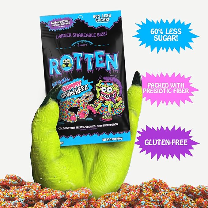Rotten Original Gummy Cruncheez - Low Sugar, Low Calorie, 5g Gut-Friendly Prebiotic Fiber, Gluten Free Candy, No Artificial Dyes - 5.3 oz Share Pack