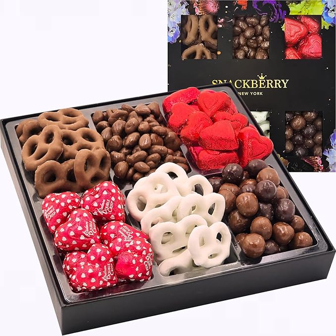 Valentine's Day Chocolate Gift Basket, Gourmet 6 Section Drawer Gift Box, Variety Snack Box Food Platter, Birthday Present Holiday Candy Gifts Idea Prime Delivery Him Her Men