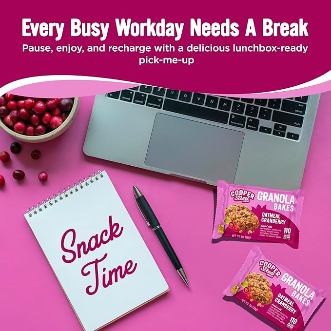 Cooper Street Oatmeal Cranberry Granola Bakes (24 pack) - Individually Wrapped Soft and Chewy Breakfast Granola Bars - Nut, Dairy & Soy Free - Great As Kids Snacks For School, Hiking Or Lunchbreak