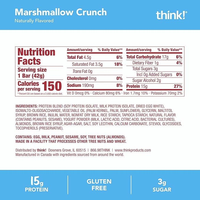 Think! High Protein Crispy Squares Marshmallow Crunch Treat (10 Pack)