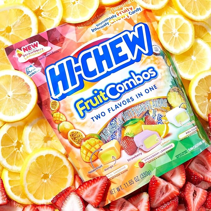 HI-CHEW Fruit Combos Bulk Candy, 4 Stand Up Pouches, 220+ Pieces, 11.65oz each -Chewy Fun Soft Candy Variety Pack - Immensely Juicy Fruity Flavors - Individually Wrapped for Sharing