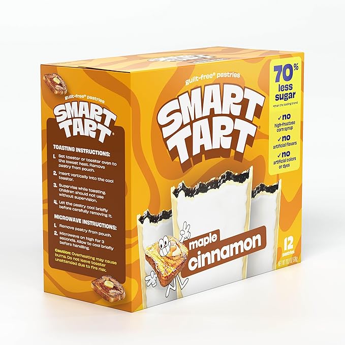 Smart Tart Toaster Pastries Maple Cinnamon - Low Sugar Snacks, Healthy Breakfast Pastry, On the Go Snack - Only 6g Added Sugar - 36 Count