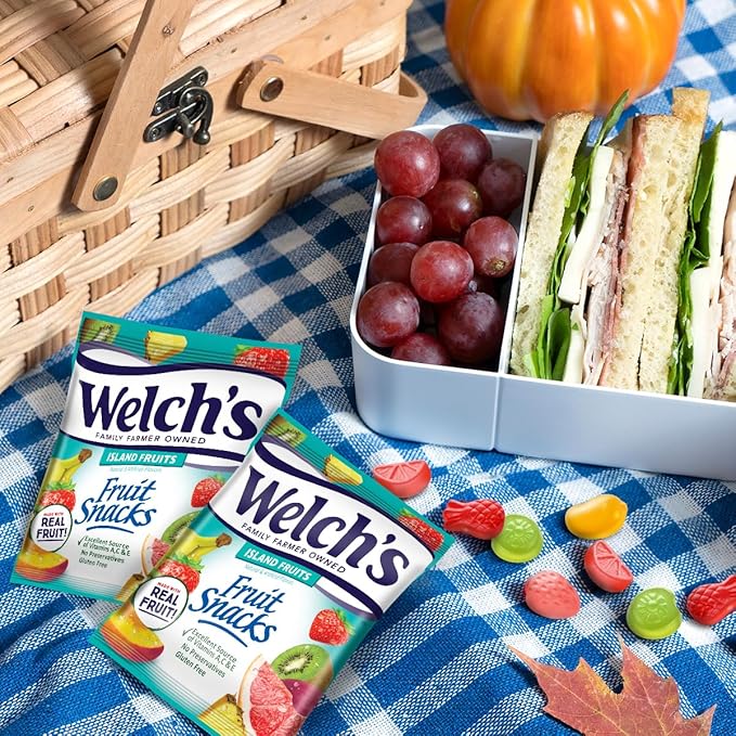 Welch's Fruit Snacks, Fruit Punch & Island Fruits, Individual Single Serve Bags, 0.8 oz (Pack of 40)