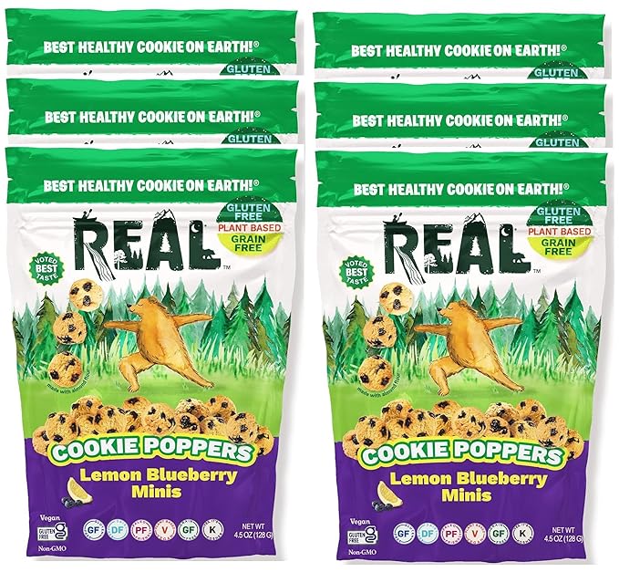 REAL Lemon Blueberry Mini Cookie Poppers – Bite-sized Gluten Free Semi Soft Baked Cookies – Dairy Free, Vegan, Kosher, Paleo – Delicious Mini Lemon Blueberry Cookies (4.5 oz, 6 Pack)