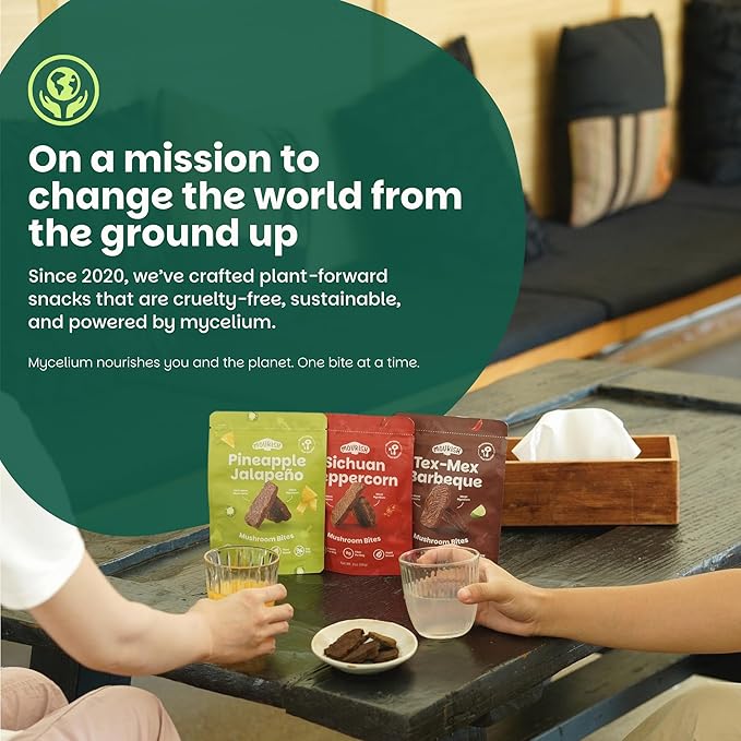 Mourish Vegan Mushroom Bites Six Senses Discovery Sampler, 6 Pack (2 oz), Good Source of Protein and Fiber, Plant Based Meat Jerky, Meatless Healthy Snacks for Hiking, Work, Travel & School