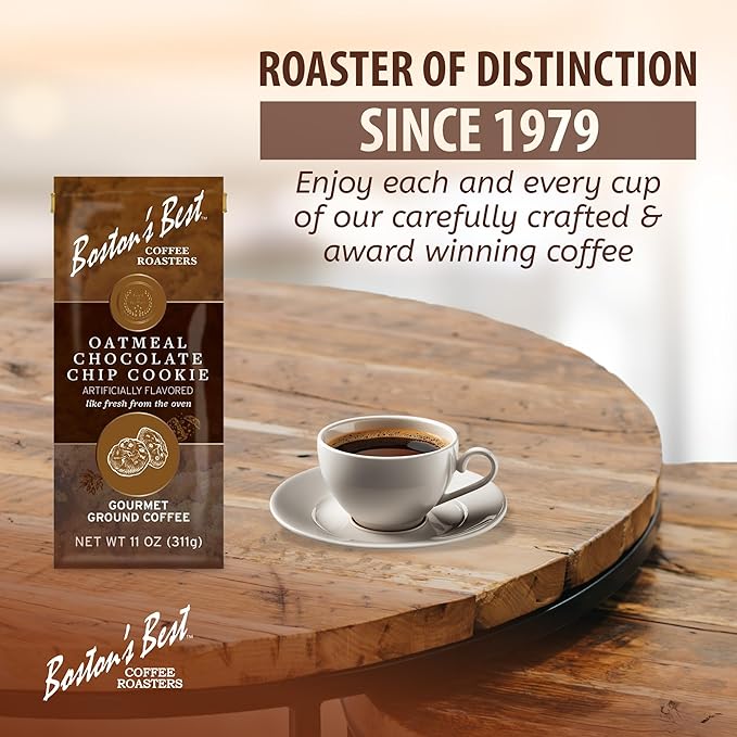 Bostonโs Best - Oatmeal Chocolate Chip Flavored Coffee, Delicious Gourmet Premium Ground Coffee, 11 oz. / 311 g Bag