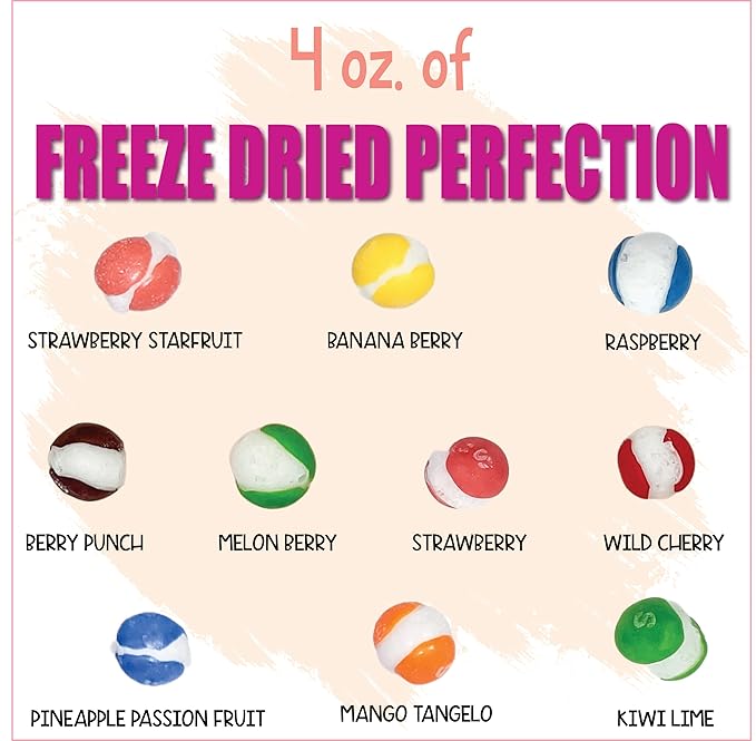 Freeze-Dried Candy Fruit Crunch Tropical, 4 oz, Assorted Variety Flavors, Bag Pouch, Ideal Gift Snack