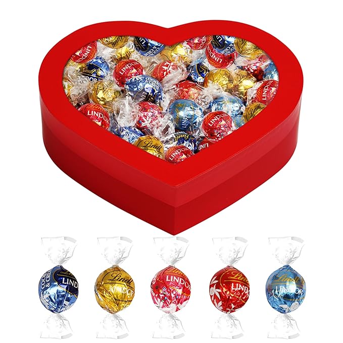 Valentine Day Chocolate Truffles For Her Or Him, 60 Individually Wrapped Assorted Filled Truffles In Milk Dark And White Chocolate, Gift Ready Heart Shaped Box