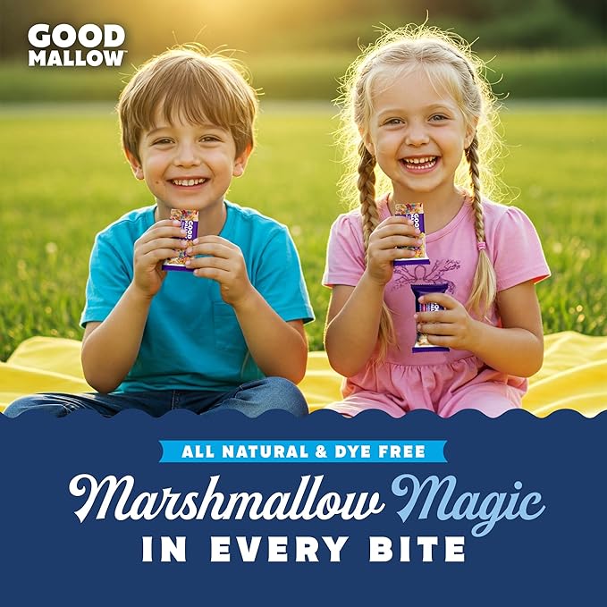 GoodMallow Vegan Rice Crispy Treats Individually Wrapped Box of 8 , Kosher Vegan Snacks, Gluten Free Dairy Free Snacks for Kids & Adults - Healthy Sweets Made with Gourmet Marshmallows , Made in USA (Birthday Cake)