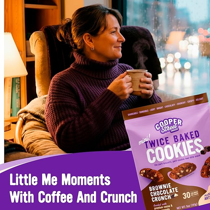 COOPER STREET Twice Baked Brownie Chocolate Biscotti Cookies - Crispy Mini Biscotti Cookies Ideal with Coffee - Traditional Low Calorie Italian Snacks - Kosher, Dairy, Peanut & Soy Free (6 Pack)