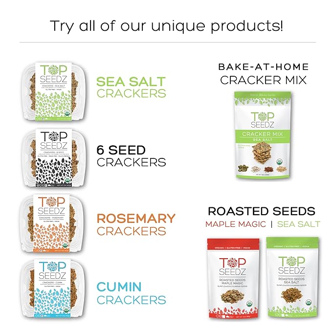 Top Seedz Deluxe Organic Gluten Free Vegan Seed Crackers and Roasted Seeds Bundle | 1 Pouch of Sea Salt Roasted Seeds | 5 Packs of Sea Salt Crackers