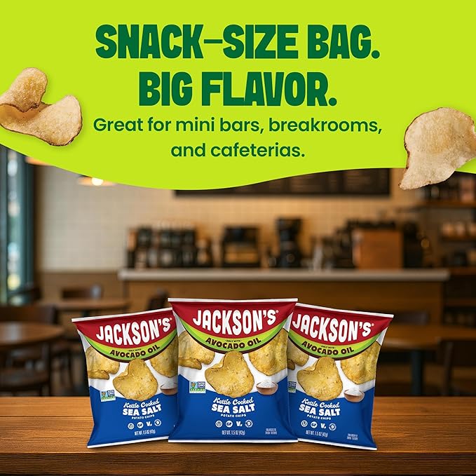 Jackson’s Potato Classic Kettle Chips with Sea Salt (1.5oz, Pack of 28) - Made with Premium Avocado Oil - Allergen-friendly, Gluten Free, Peanut Free, Vegan, Kosher - Shark Tank Product