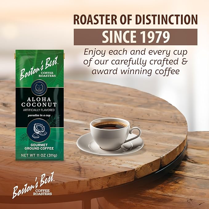 Bostonโs Best Coffee - Aloha Coconut Flavored Delicious Gourmet Premium Ground Coffee, 11 oz. / 311 g Bag