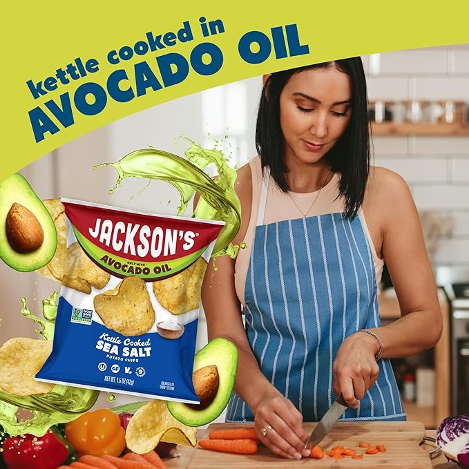 Jackson’s Potato Classic Kettle Chips with Sea Salt (1.5oz, Pack of 18) - Made with Premium Avocado Oil - Allergen-friendly, Gluten Free, Peanut Free, Vegan, Kosher - Shark Tank Product