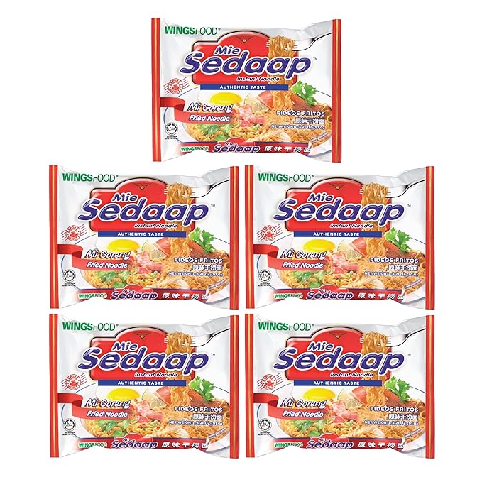 Mi Sedaap Mi Goreng Instant Stir Fry Noodles (Pack of 5) Original Flavor Asian Noodles – Halal Certified