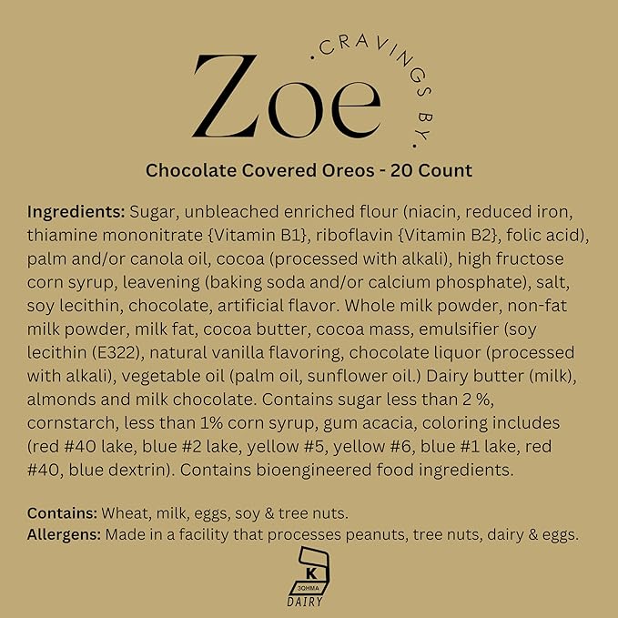 CRAVINGS BY ZOE Gourmet Chocolate Covered Cookies Gift Basket | 20 Count | Kosher Milk & Dark Belgian Chocolate Gourmet Food Gift Box | Birthday, Thank You, Candy Gifting Men Women Him Her Mom