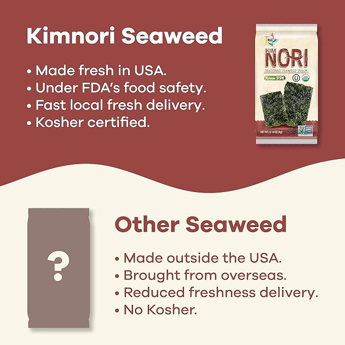 KIMNORI Seasoned Seaweed Snacks Sheets – Organic Korean BBQ Flavor 24 Individual Packs, Roasted Crispy Premium, 100% Natural Laver, Kim Nori 4g 0.14 Ounce