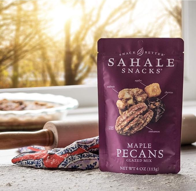 Sahale Snacks Maple Pecans Glazed Mix, 4 oz Pouches (6 Packs) Dry-Roasted, Deluxe Mixed Nuts with Cherries, Apples, Maple, and Cinnamon - Non-GMO, Kosher, and Certified Gluten-Free Snacks
