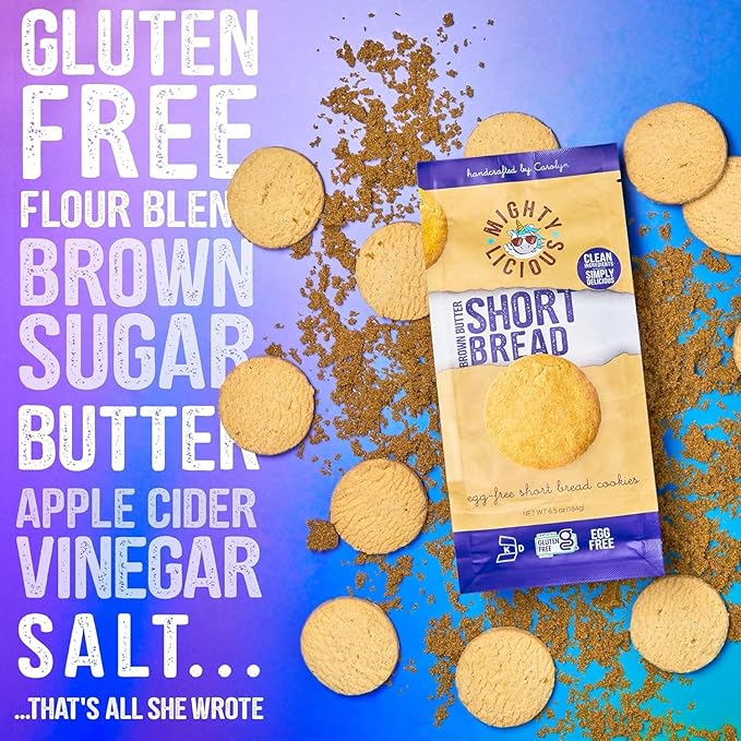 MIGHTYLICIOUS Brown Butter Short Bread Cookies – Gluten-Free, Allergen Friendly, Egg-Free, Kosher, Preservative-Free – Snack Option for a Guilt-Free Treat - 6.5 Oz (1 Pack)