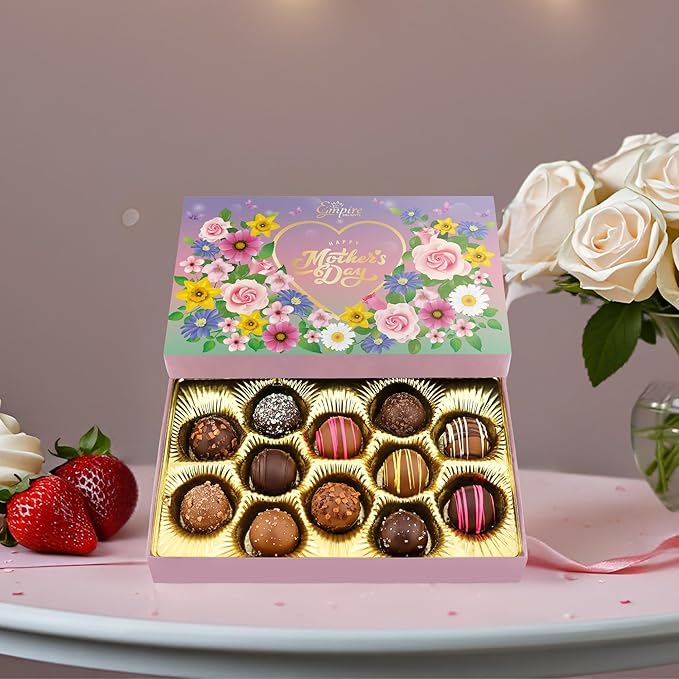 Mother’s Day Chocolate Gift Box – 12 Assorted Milk & Dark Truffles – Gourmet Chocolate Truffles Gift Box – Thoughtful Mothers Day Gifts for Mom, Wife, Grandma – 6 oz