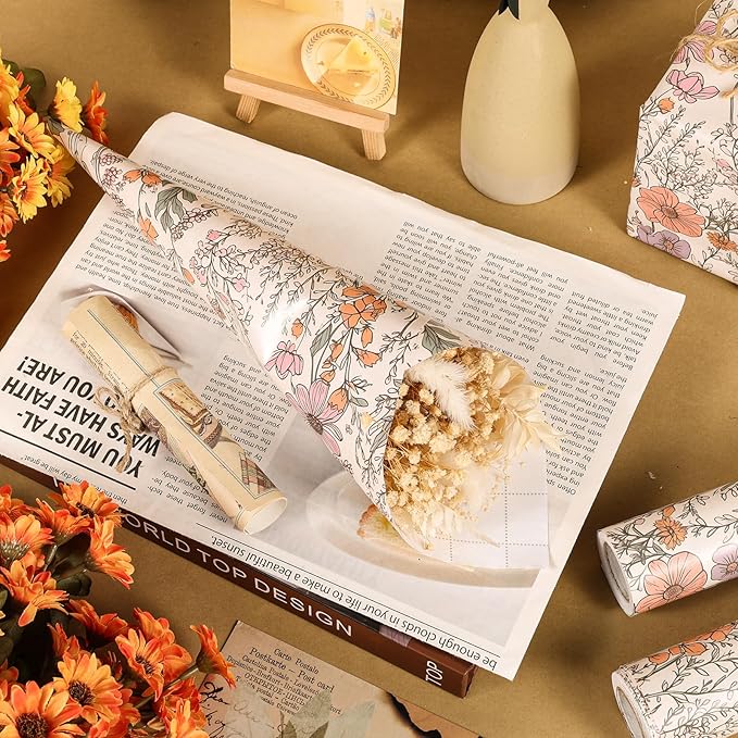 Ywdbzjhs 1 Roll Wildflower Wrapping Paper Mini Roll - 17 In x 33 Ft - Wildflower Garden Floral Gift Wrap Paper for Christmas Birthday Wedding Baby Shower Engagement Bridal Shower