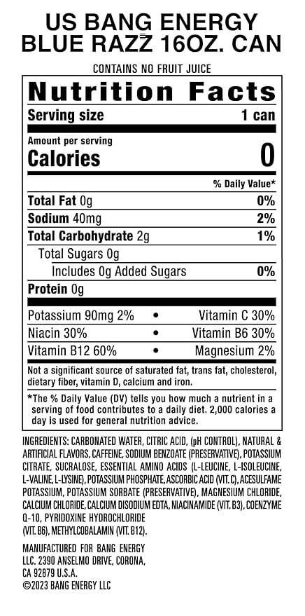 Bang Energy Blue Razz, Sugar-Free Energy Drink, 16-Ounce | Pack of 12