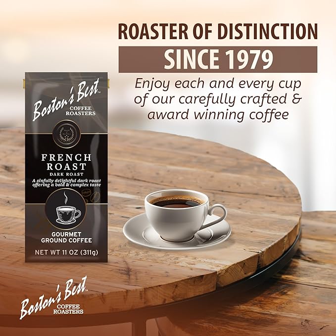 Bostonโs Best Coffee - Rich & Bold French Roast Gourmet Delicious Dark Roast Premium Ground Coffee, 11 oz. / 311 g Bag