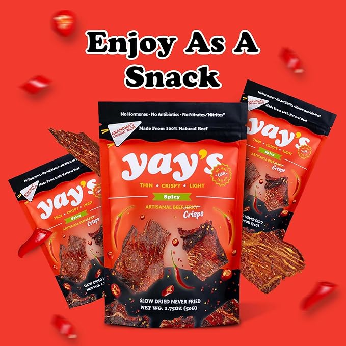 Yay's Snacks Sweet and Spicy Beef Crisps | Crispy, Crunchy, High Protein Snacks | Spicy Beef Jerky with 24G Protein Snacks Per Bag | Healthy Meat Snacks Non-GMO, USA Made - 1 Packs (1.75 Oz Each)