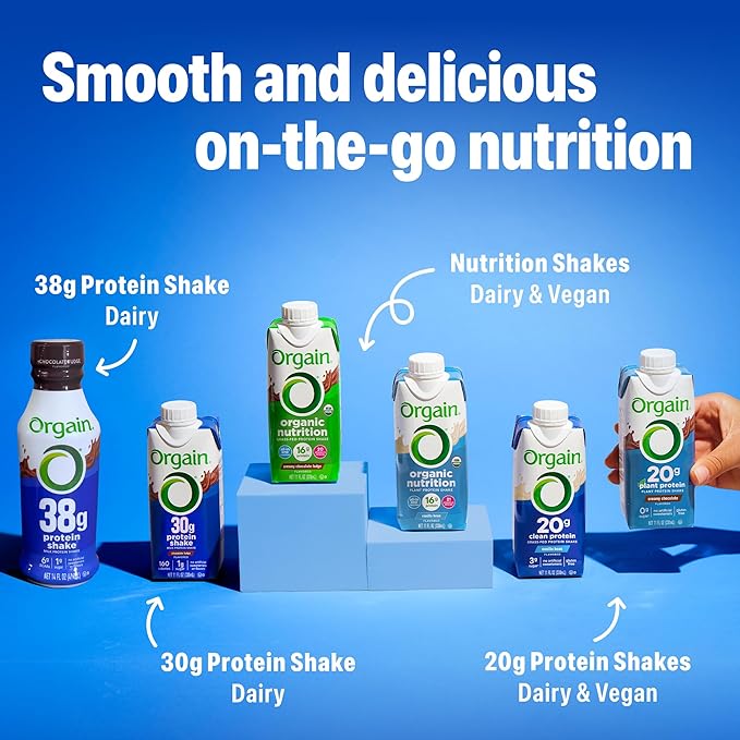 Orgain Clean Protein Shake, Grass Fed Dairy, Creamy Chocolate Fudge - 20g Whey High Protein, Kosher, Ready to Drink, Low Net Carbs, Gluten Free, No Soy Ingredients, 11 Fl Oz (Pack of 12)