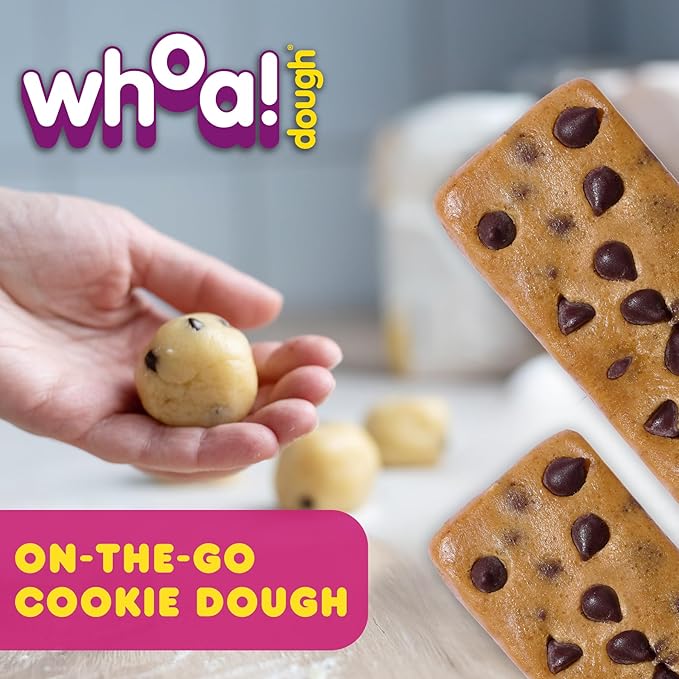 Whoa Dough Edible Cookie Dough Bars- Certified Non-GMO, Kosher and Gluten Free Bars - Healthy Snack Foods - Plant Based Snacks Made With Real Ingredients - Chocolate Chip Cookie Dough - 4 Pack