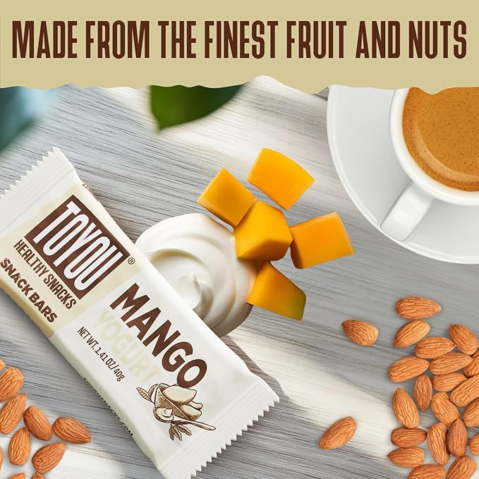 ToYou Gluten Free Chewy Fruit and Nut Bars - Healthy Protein Snacks | Mango Yogurt - 1.41 Ounce (Pack of 12) | Soft Chewy, Fiber-Packed Granola Bars for Adults and Kids, Made with Natural Ingredients