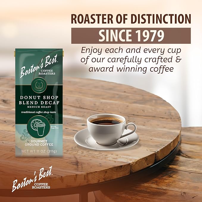 Bostonโs Best Coffee - Hearty Medium-Roast Donut Shop Decaf Gourmet Premium Ground Coffee, 11 oz. / 311 g Bag