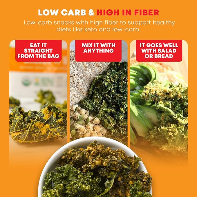 Brad’s Plant-Based - Organic Crunchy Kale Chips - Healthy Snack with Sea Salt - High in Plant-Based Protein & Fiber - Low Carb, Organic Veggie Chips - Cheez It Up - 2 Oz (Pack of 3)