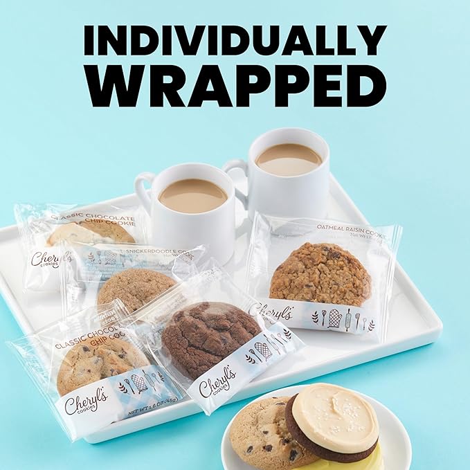 Cheryl's Cookies® Assorted Cookie Gift Box w/ 36 Individually Wrapped Chocolate Chip, Oatmeal Raisin, Chocolate, & Sugar Cookies Handmade, Perfect for Any Occasion, Family & Friends, Loved Ones