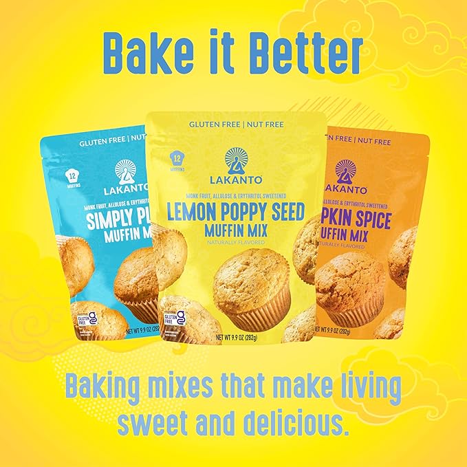 Lakanto Lemon Poppy Seed Muffin Mix - Sweetened with Monk Fruit Sweetener Allulose Erythritol, Easy to Make, Gluten Free, Nut Free, Fluffy, Snacks, Great Tasting - Lemon Poppy Seed (9.9 Oz)