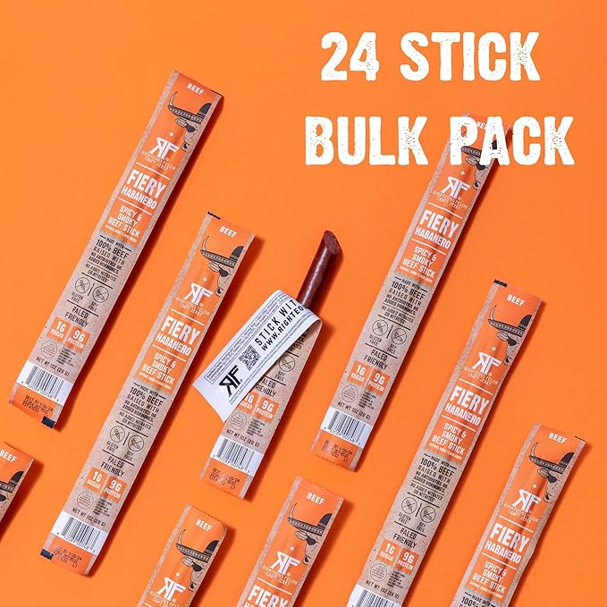 Righteous Felon Meat Sticks | 100% Grass Fed Beef | Keto, Gluten-Free, Low Sugar, High Protein Healthy Snacks | Valentines Day Jerky Gifts for Men | Fiery Habanero Beef Sticks, 24 Count