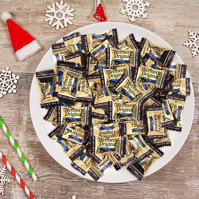 Werther's Original Hard Sugar Free Coffee Caramel Candy, Individually Wrapped Healthy Sweet Coffee Caramel Bites for Guilt-Free Pleasure, Melts in Your Mouth in a Satisfying Creamy Way, 1lb (Correct Sugarfree Ingredients in Listing)