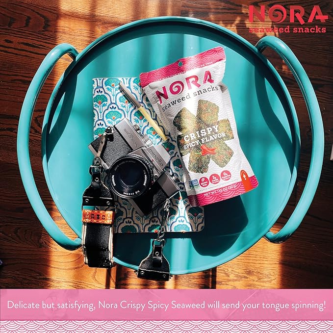 Crispy Spicy Seaweed Snacks by Nora, Thick Nori Sheets Snack Strips, Low-Carb Healthy Snacks for Adults, Asian Snacks, Vegan, Gluten-Free, Non-GMO, 6-Pack