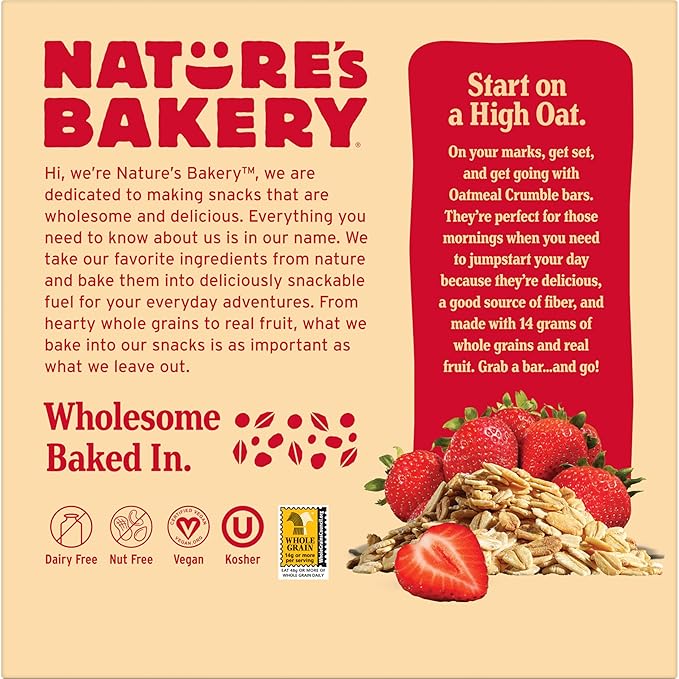Nature’s Bakery Oatmeal Crumble Bars, Strawberry, Real Fruit, Vegan, Non-GMO, Breakfast bar, 6 Boxes With 6 Packs, 36 Count