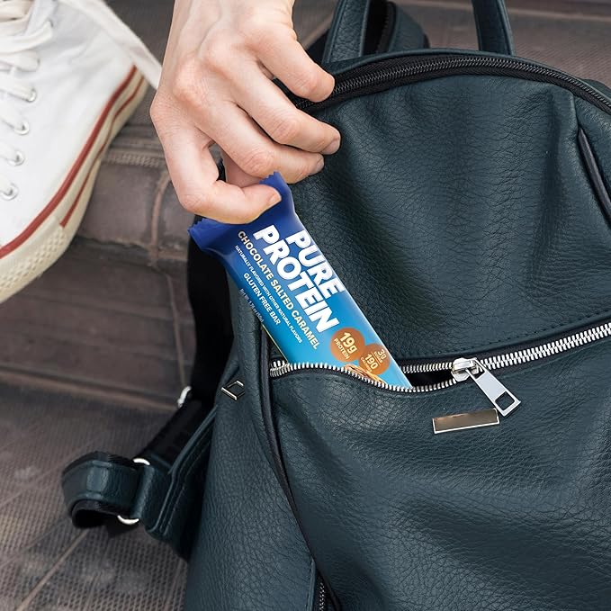 Pure Protein Chocolate Salted Caramel Protein Bars – 20g Protein, 3g Sugar, 190 Calories (12 count) Low Sugar* High Protein Snack - Gluten Free - Perfect for a Healthy Snack