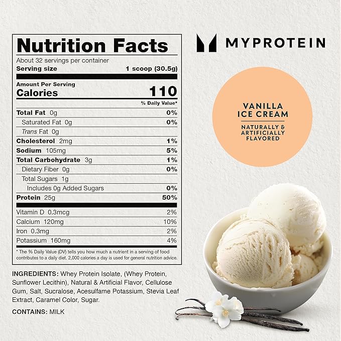 Myprotein Impact Whey Protein Isolate, 5.5 Lbs (81 Servings) Vanilla, 25g Protein, 3.5g Glutamine & 4.5g BCAA Per Serving, Protein Shake for Muscle Strength & Recovery