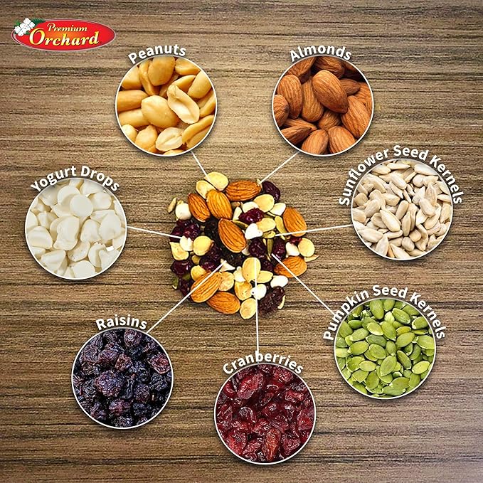 YOGURT TRAIL MIX BY PREMIUM ORCHARD - Seeds, Yogurt, Fruit and Nuts Mix - Trail Mix Bulk Blend of Mixed Nuts & Dried Fruit - Healthy Snacks, High Plant Protein, Non-GMO, 20z